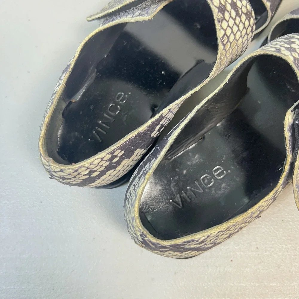 Vince Snake Print Leather Adjustable Strap Flat Sandals Size US 6.5 / EUR 37